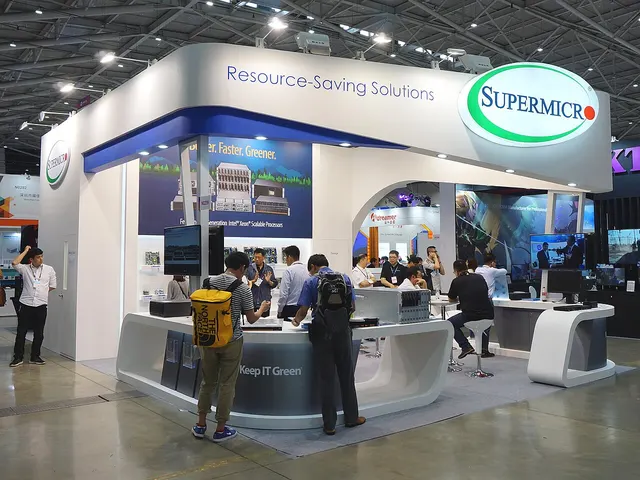 The Super Micro Computer (Supermicro) booth with its green oval Supermicro logo at the 2019 Computex trade show in Taipei