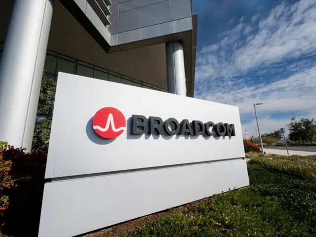 Broadcom sign outside the company’s Irvine campus in its official 2026 office photograph