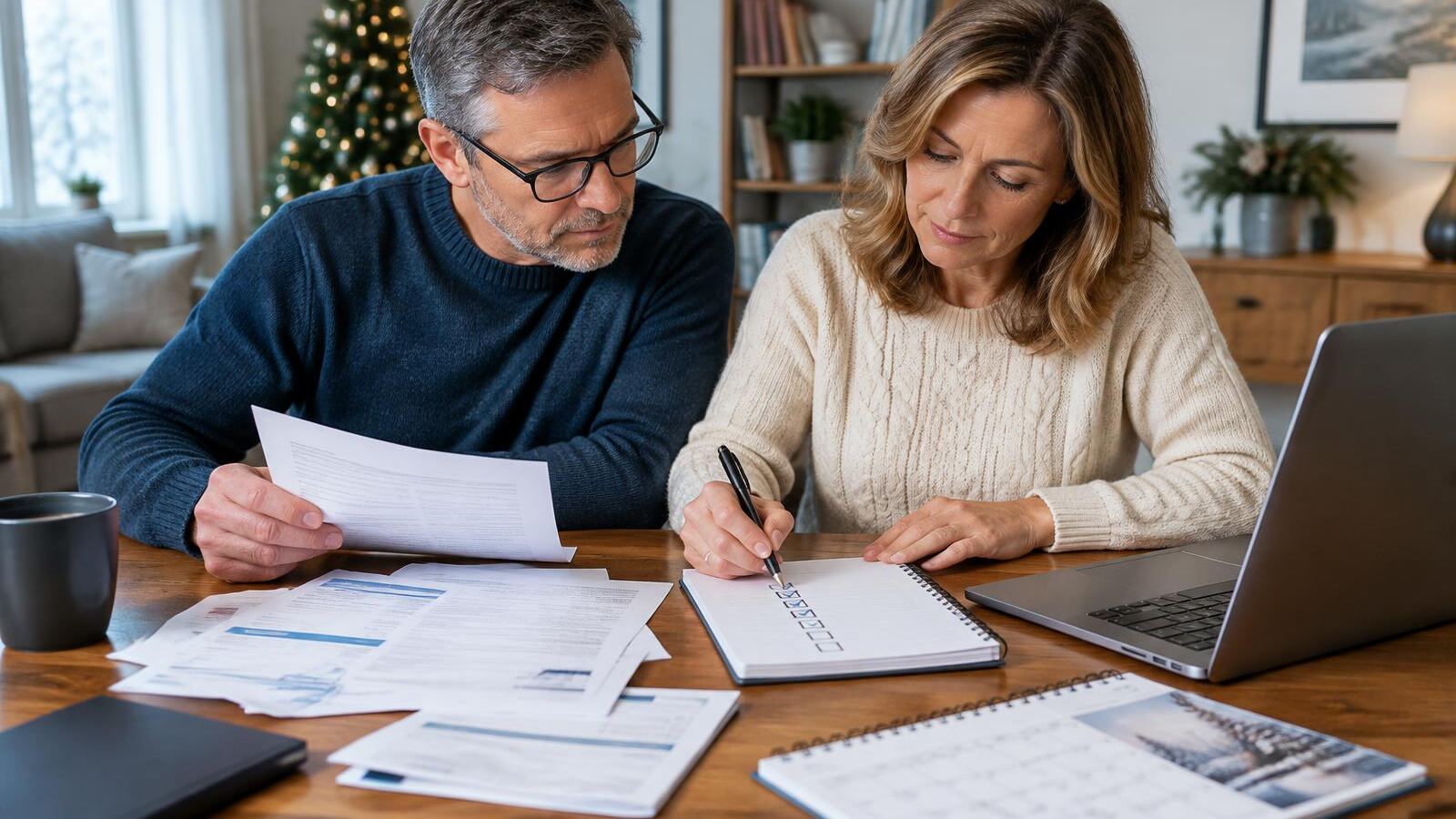 Couple working through a year-end financial checklist