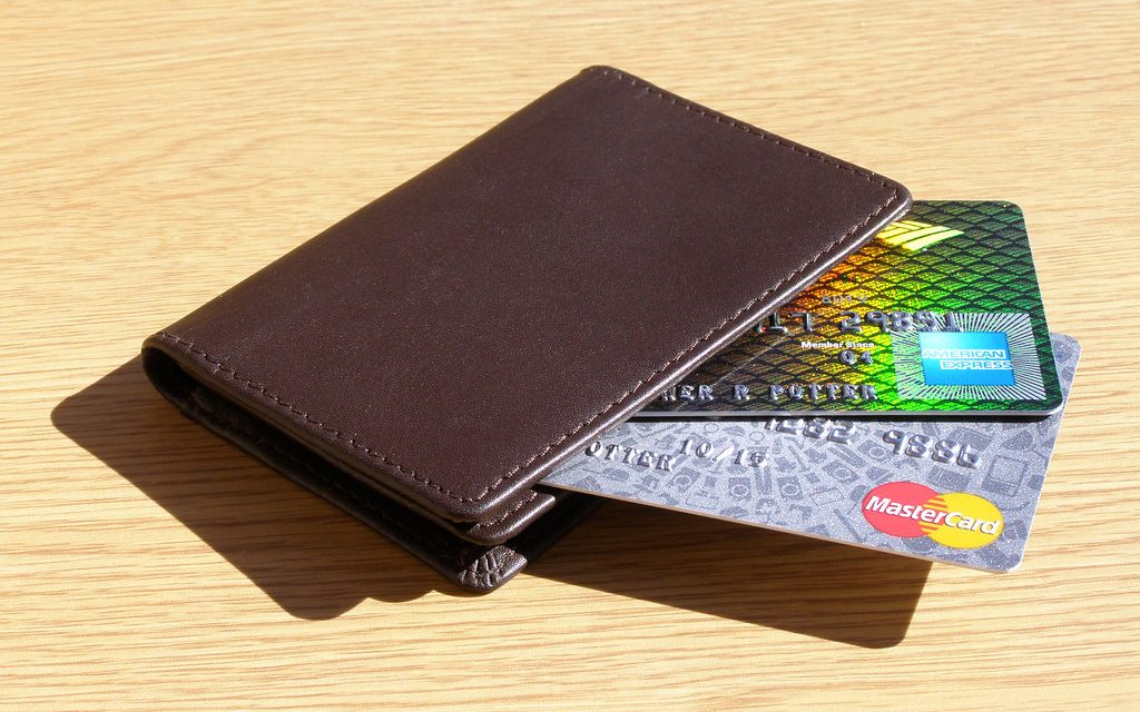 Credit cards tucked into a leather wallet