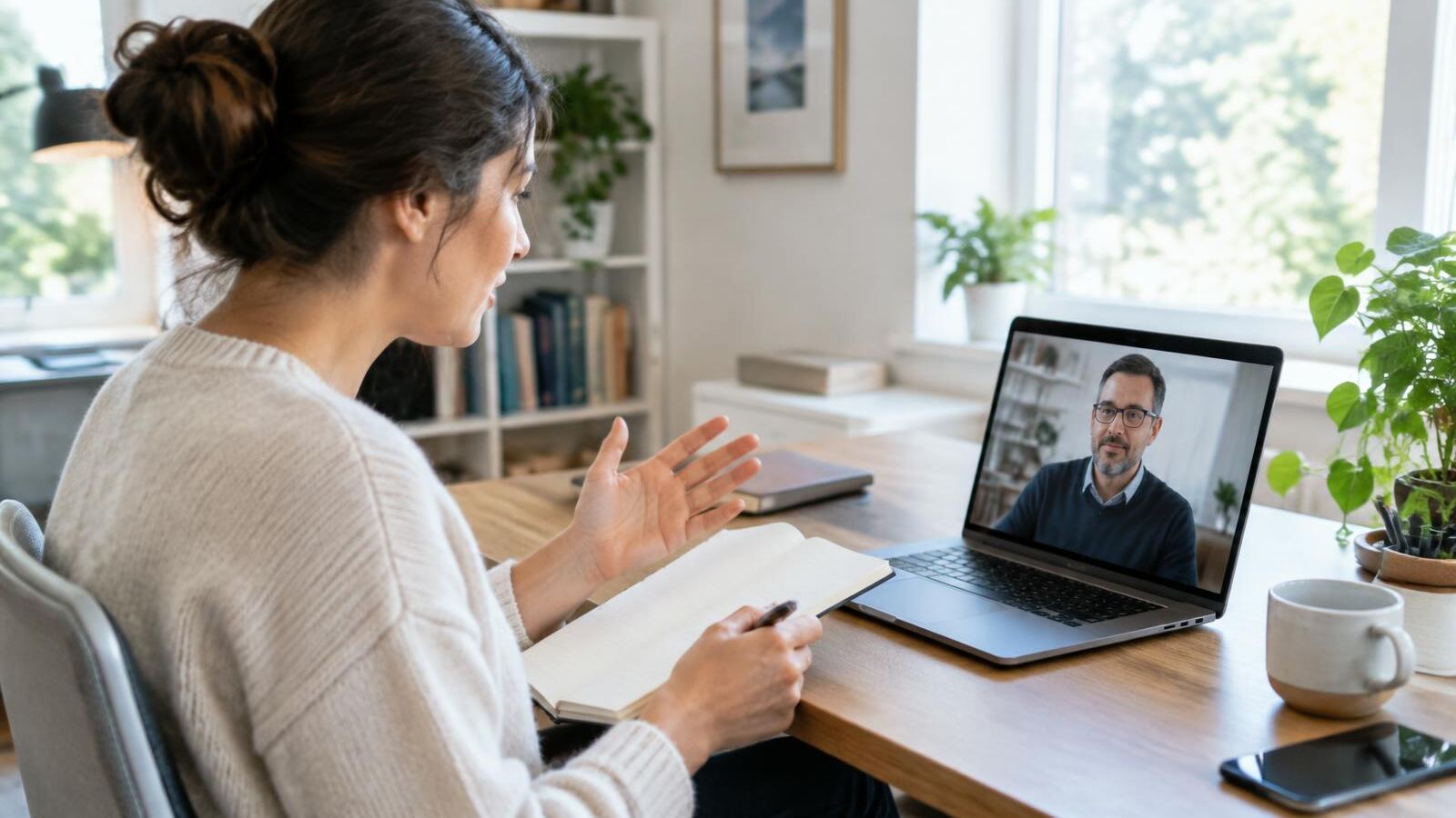 Employee discussing her work arrangement with her manager on a video call