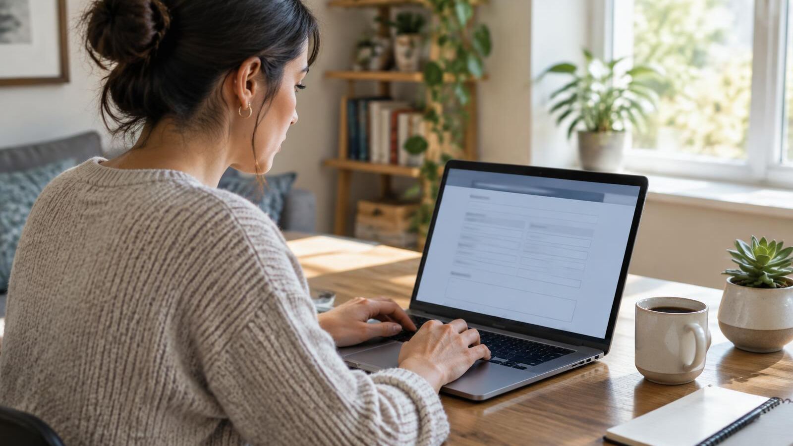 Woman filling out a business registration form on her laptop