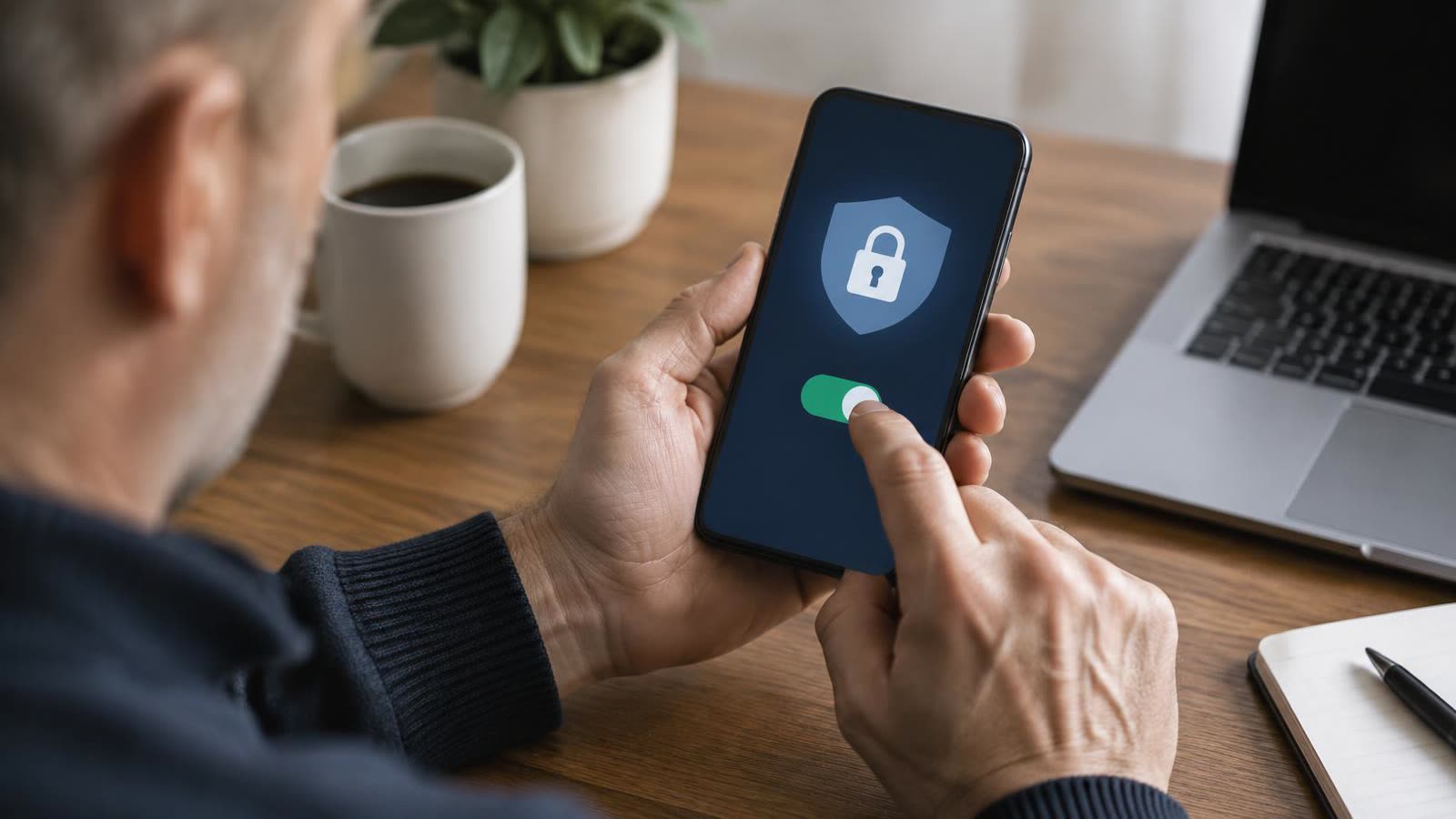 A person turning on two-factor login security on their phone