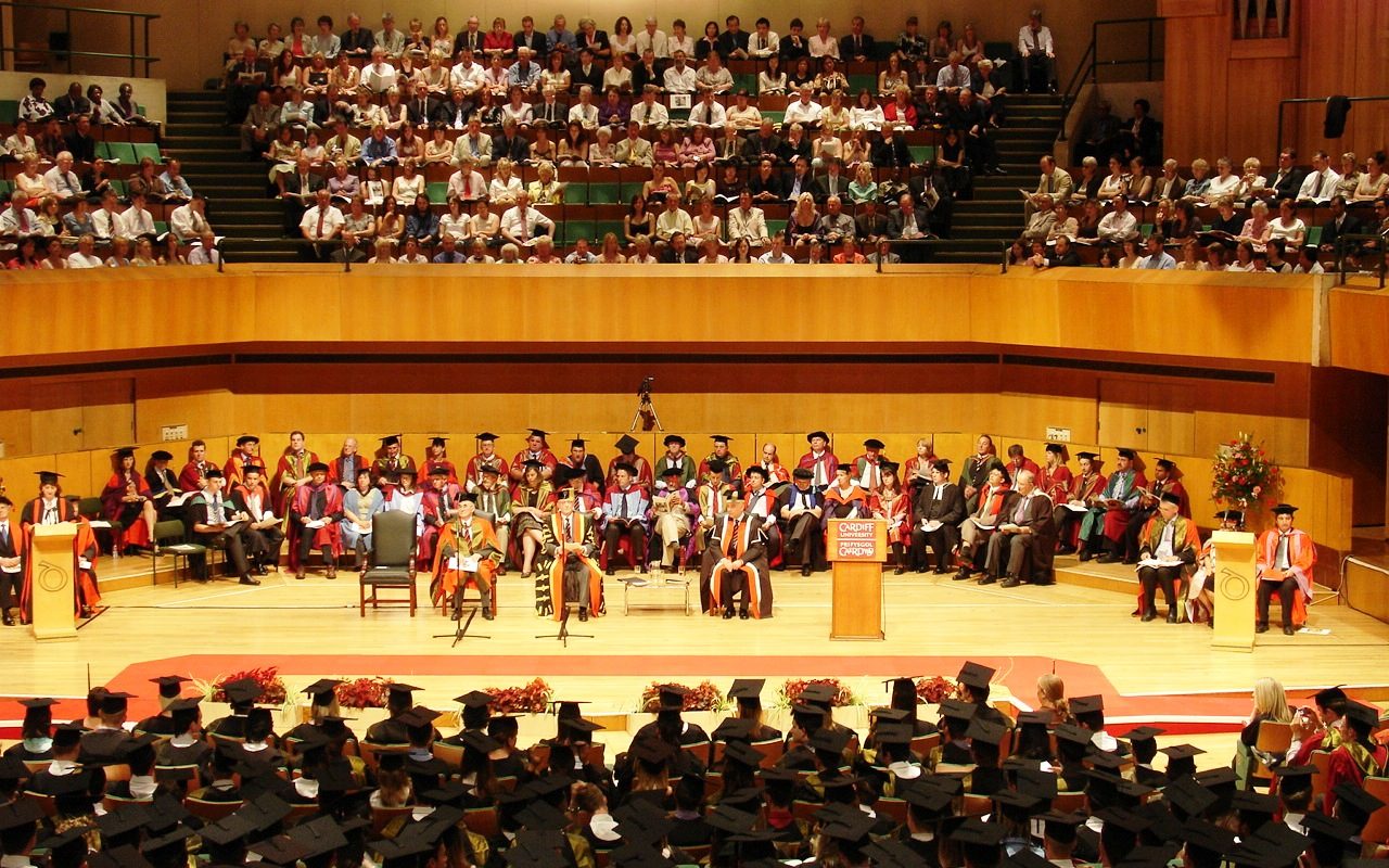 Graduates at a university commencement ceremony