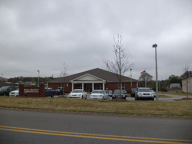 A Social Security Administration field office in Griffin, Georgia, with the Social Security Administration sign out front
